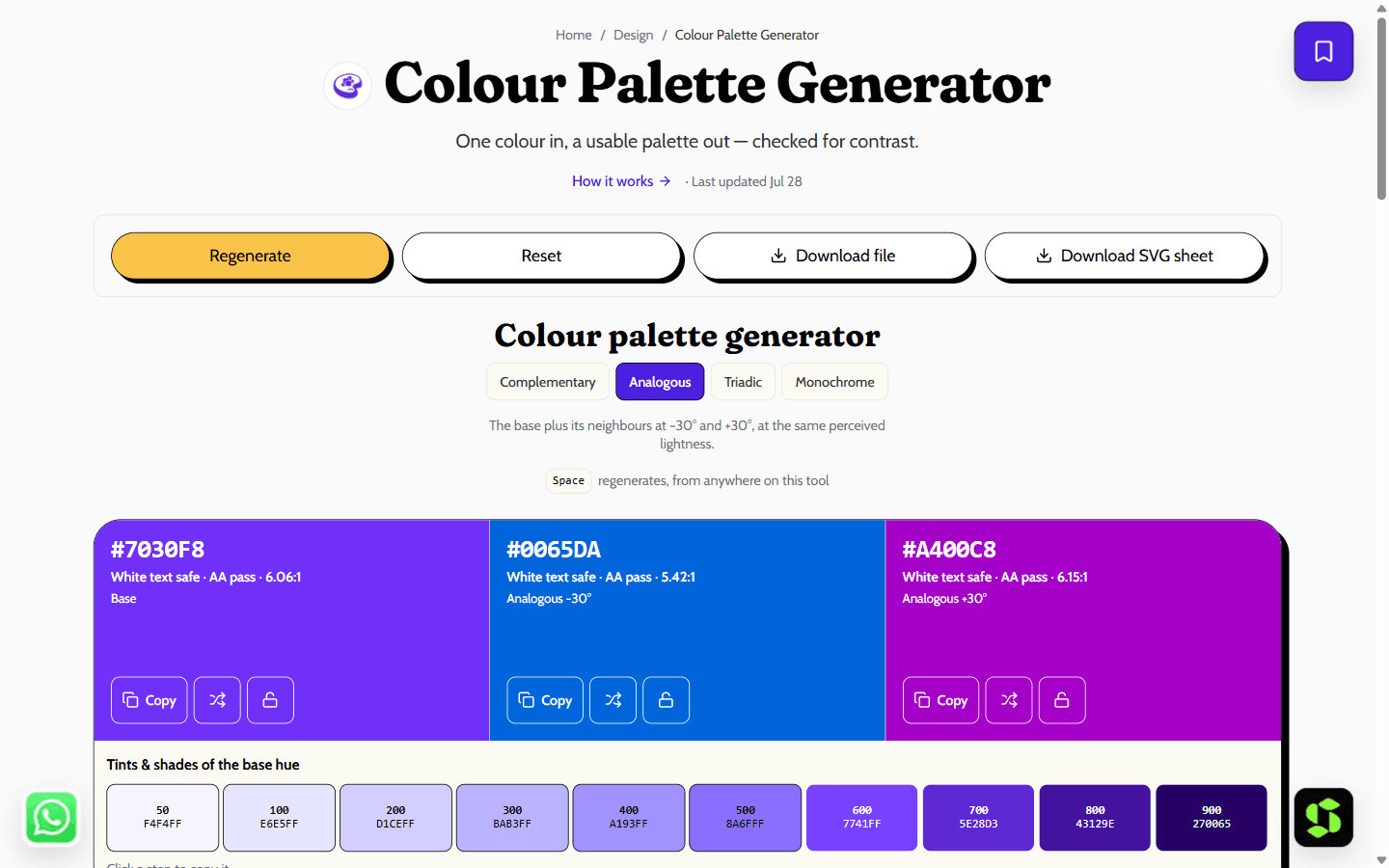 Colour Palette Generator shown in the browser