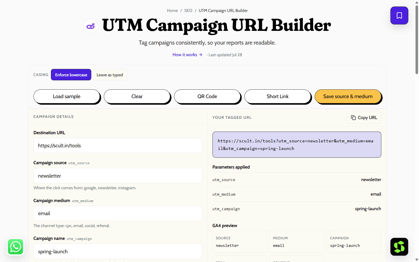 UTM Campaign URL Builder shown in the browser